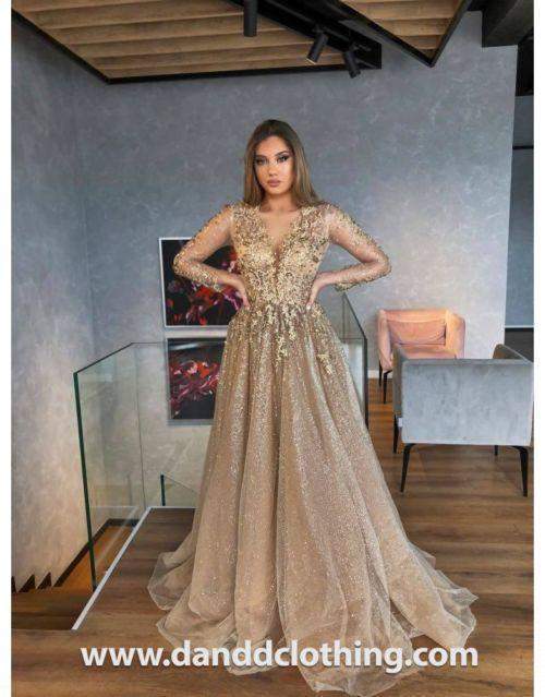 Luxury Evening Dress Full Length Gold XXXL