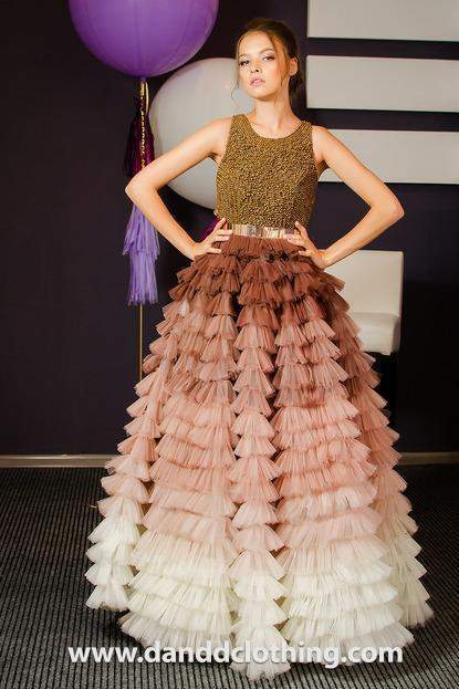Luxury Evening Dress Light Brown Shades XL / Brown / Lace Luxury Evening Dress Light Brown Shades XL / Brown / Lace