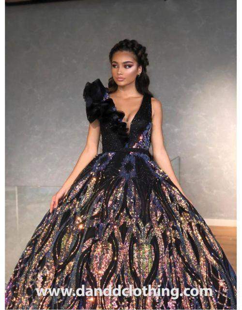 black formal dress with diamonds Luxury Violet Shiny Evening Dress S