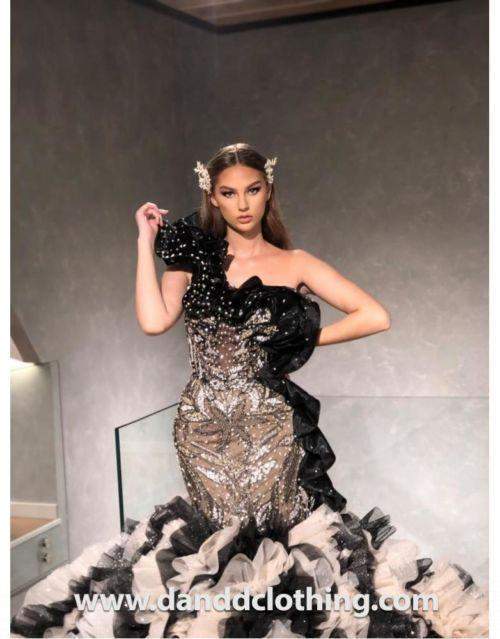 Luxury Evening Dress White Black Silver Lace Xs Luxury Evening Dress White Black Silver Lace Xs