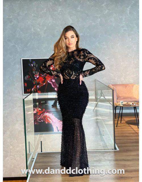 Luxury Evening Dress Black with Net-Black,Classic Elegant Gowns,Evening Dresses,Long
