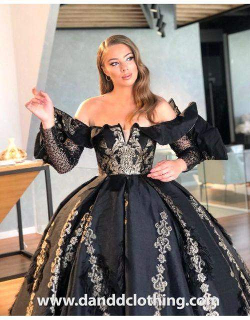 Luxury Evening Dress Royal Black Gold – D&D Clothing