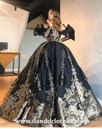 Luxury Evening Dress Royal Black Gold-Black,Classic Elegant Gowns,Evening Dresses,Long
