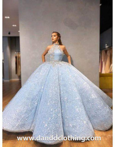 Luxury Evening Dress Light Blue Floor length – D&D Clothing