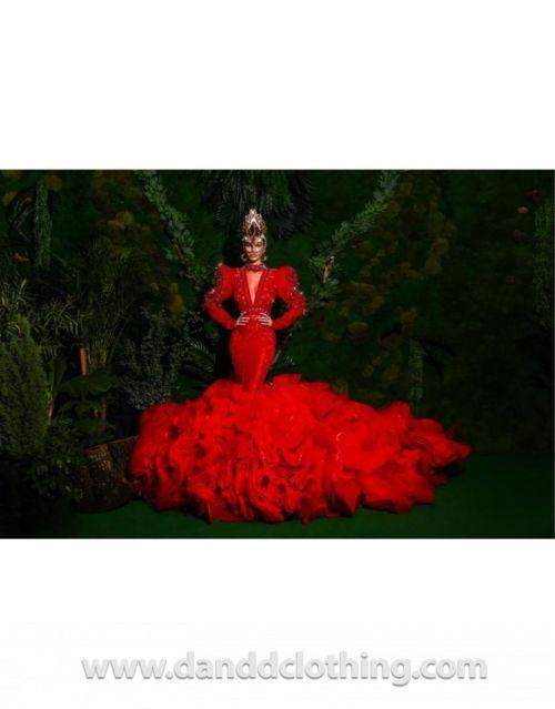 Luxury Evening Dress Red Ruffles-Classic Elegant Gowns,Evening Dresses,Long,Red