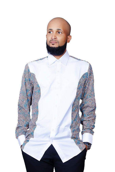 African White Shirt With African Touch-danddclothing-African Men Shirts,African Wear for Men,White