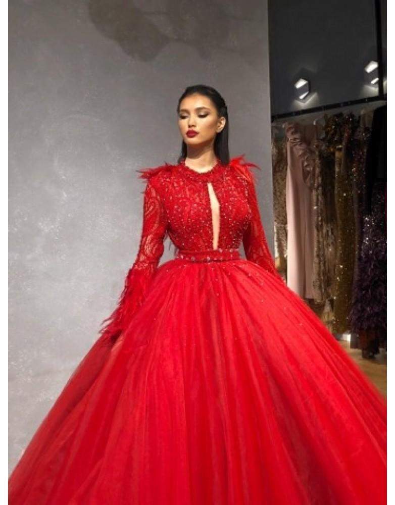 Luxury Evening Red Princess Gown-Classic Elegant Gowns,Evening Dresses,Long