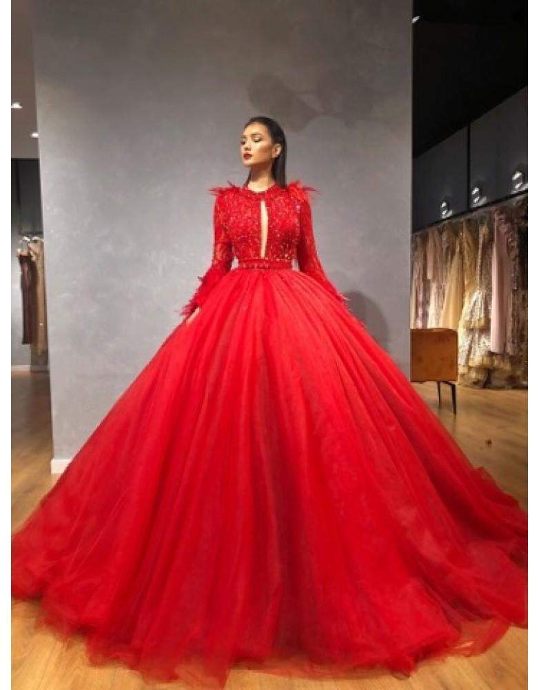 Luxury Evening Red Princess Gown-Classic Elegant Gowns,Evening Dresses,Long
