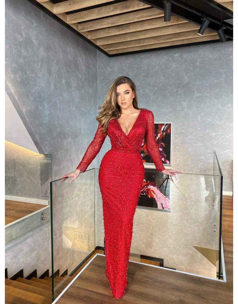Luxury Evening Gown Dark Red L Luxury Evening Gown Dark Red L