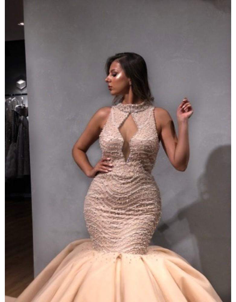 Luxury Evening Dress Cream Class of its Own M / Peach / Lace