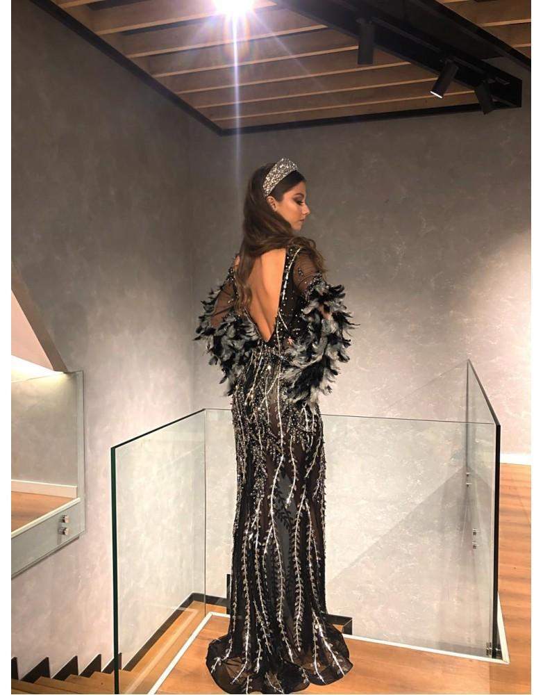 Luxury Evening Gown Black Ruffle Net M / Black / Lace Luxury Evening Gown Black Ruffle Net M / Black / Lace