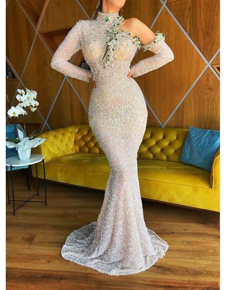 knee length dresses for ladies Dusty Pink Long Sleeves Dubai Luxury Evening Dresses SS453 main image 0