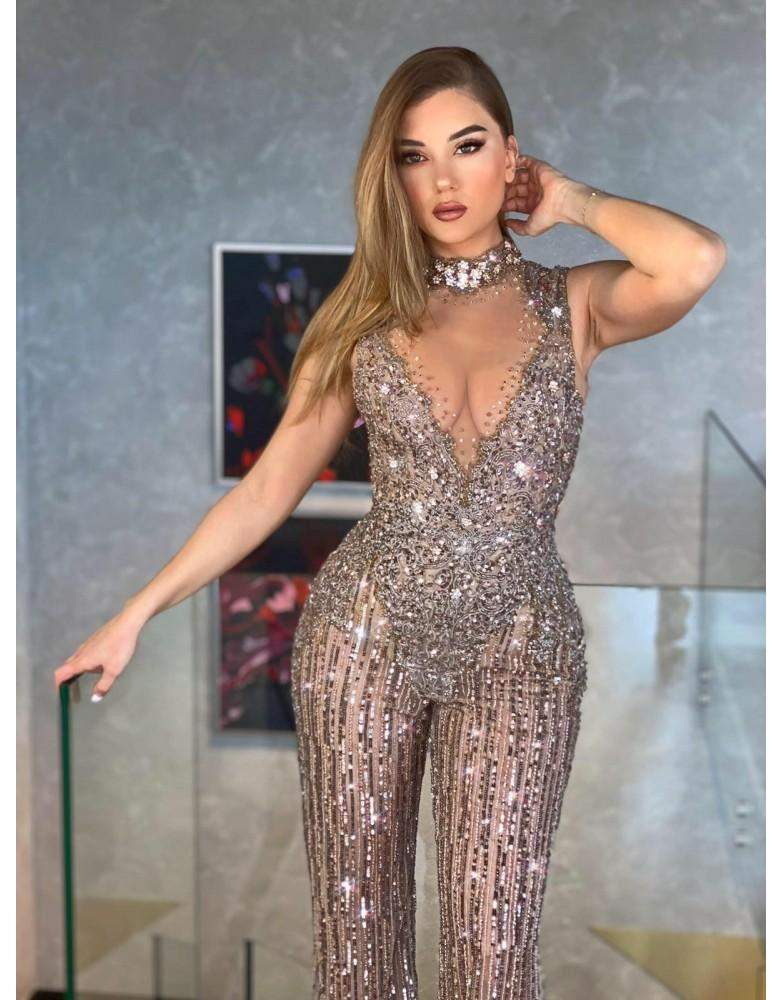 Luxury Evening Jumpsuit | High Fashion Jumpsuits XS / Brown / Lace Luxury Evening Jumpsuit | High Fashion Jumpsuits XS / Brown / Lace