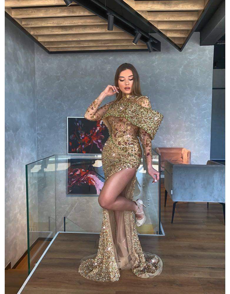 Luxury Evening Gown Dark Gold XXL Luxury Evening Gown Dark Gold XXL
