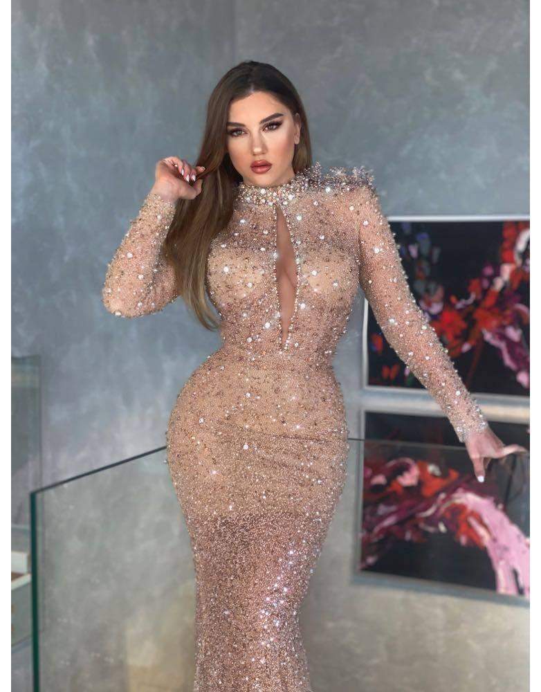 Exclusive Gold Luxury Evening Dress | Evening Gowns S / Gold / Lace