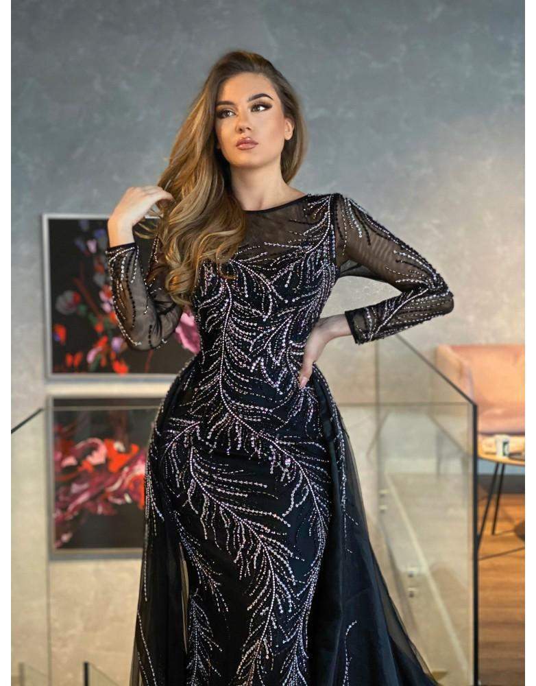 Luxury Evening Dress Flowy Black-Black,Classic Elegant Gowns,Evening Dresses,Long