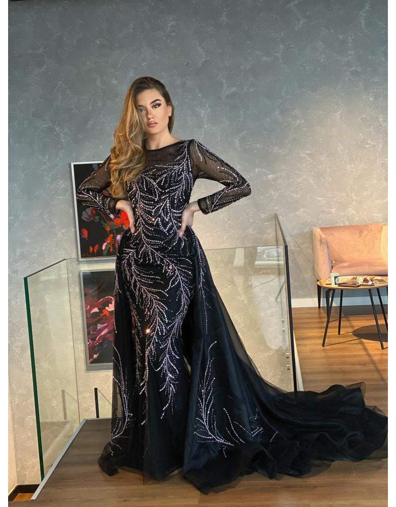 Luxury Evening Dress Flowy Black XS Luxury Evening Dress Flowy Black XS