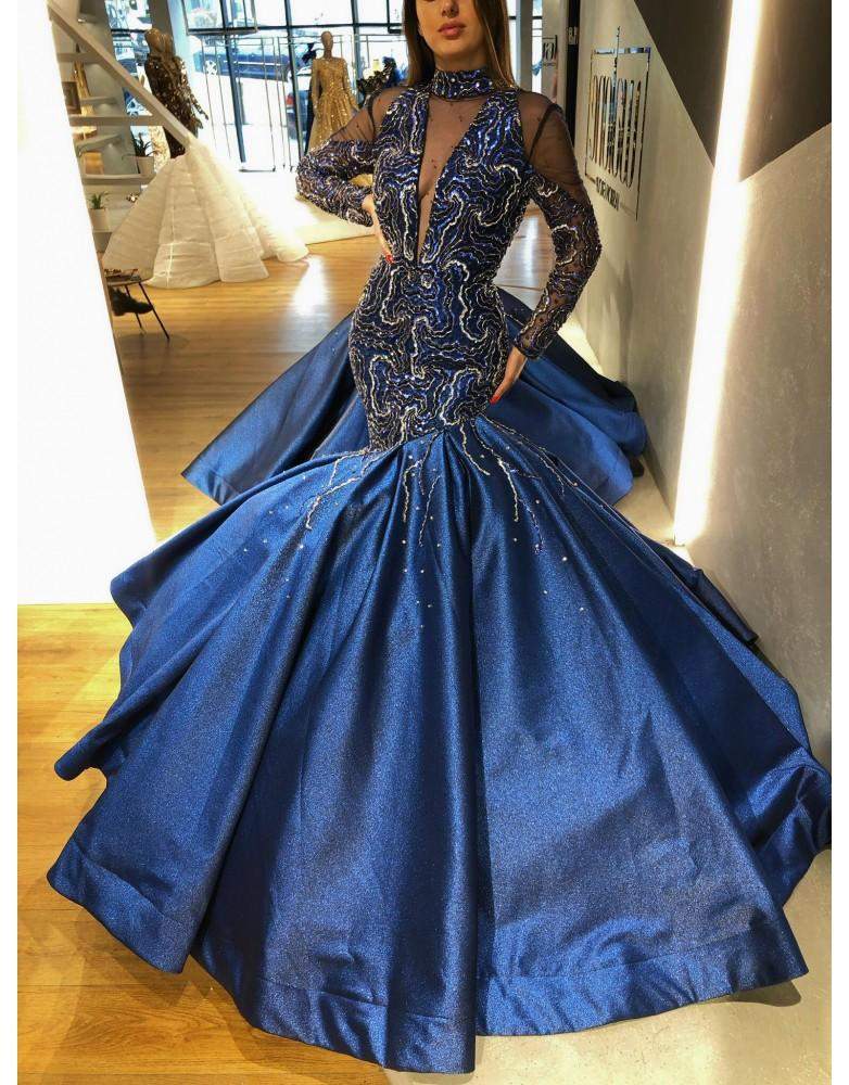 Luxury Evening Gown Royal Blue Dress-danddclothing-Blue,Classic Elegant Gowns,Evening Dresses,Long