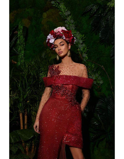 Luxury Evening Gown Red with Headwrap-Classic Elegant Gowns,Evening Dresses,Long,Red