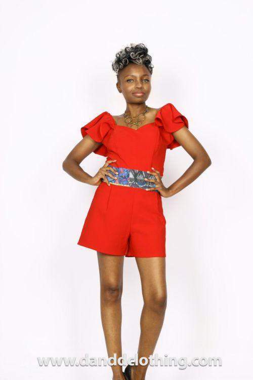 Ladies Red Short Jumpsuit-danddclothing-AFRICAN WEAR FOR WOMEN,Jumpsuits,Red,Women Jumpsuit