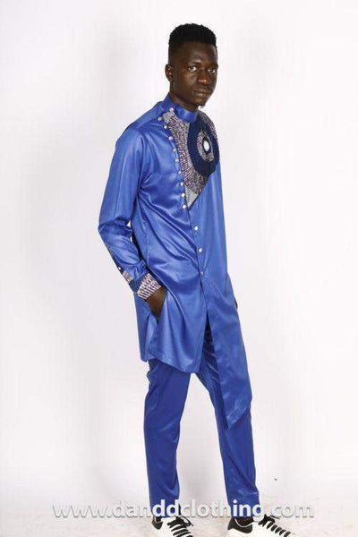 Blue Agbada Suite with Ankara design-African Wear for Men,Blue,Traditionals