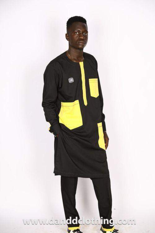 Stylish African Black &Yellow Native Outfit-African Wear for Men,Black,Traditionals