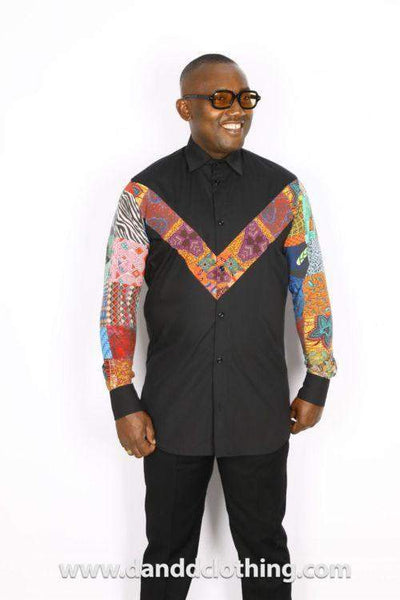Black Ankara African Shirt-danddclothing-African Men Shirts,African Wear for Men,Black