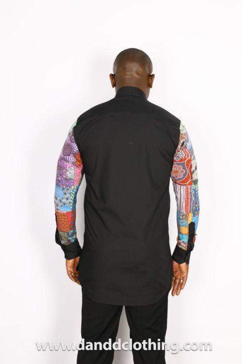 Black Ankara African Shirt-danddclothing-African Men Shirts,African Wear for Men,Black