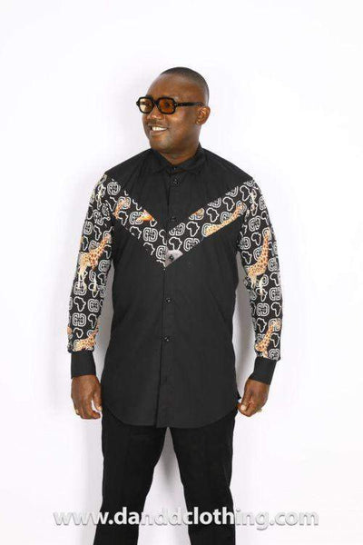 Black African print Shirt-danddclothing-African Men Shirts,African Wear for Men,Black