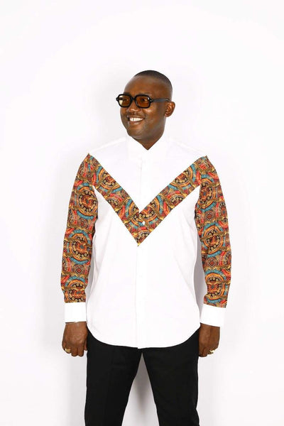 African Crocodile Print shirt-danddclothing-African Men Shirts,African Wear for Men,White