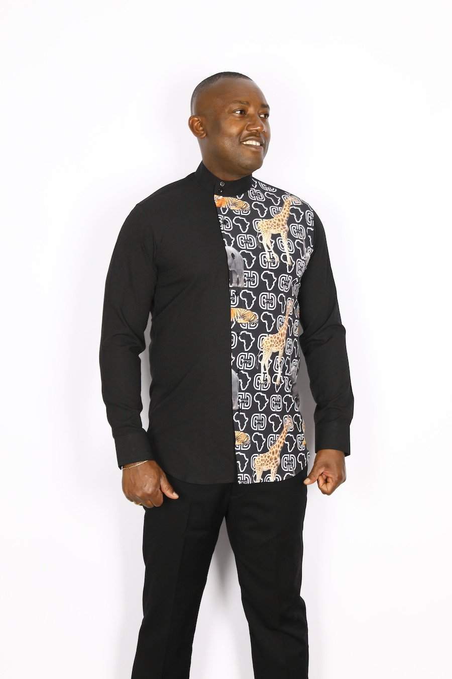 African Black Half Design-danddclothing-African Men Shirts,African Wear for Men,Black