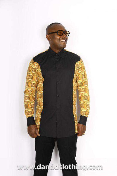 Black African Shirt Gold-danddclothing-African Men Shirts,African Wear for Men,Black