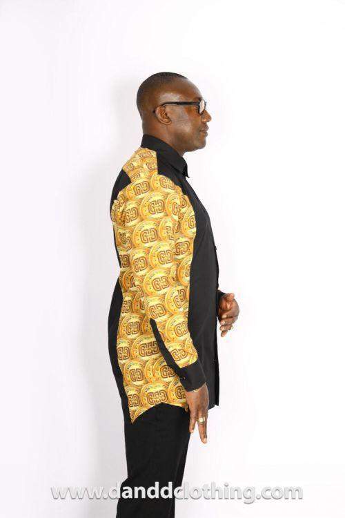 Black African Shirt Gold | Men's African Shirts – D&D Clothing