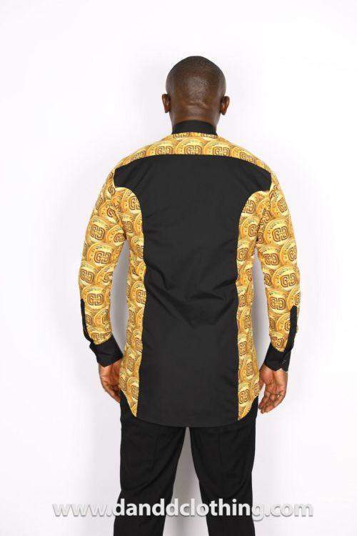 Black African Shirt Gold-danddclothing-African Men Shirts,African Wear for Men,Black