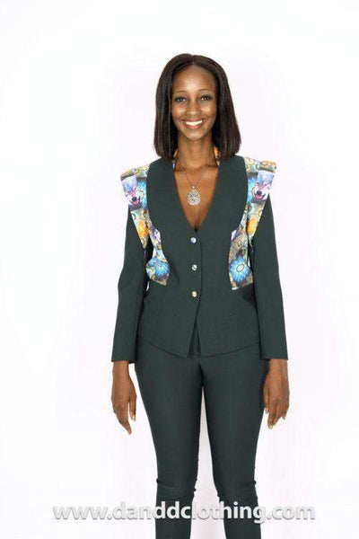 African Dark Green Office Jacket-danddclothing-AFRICAN WEAR FOR WOMEN,Green,Jackets,Women Jackets
