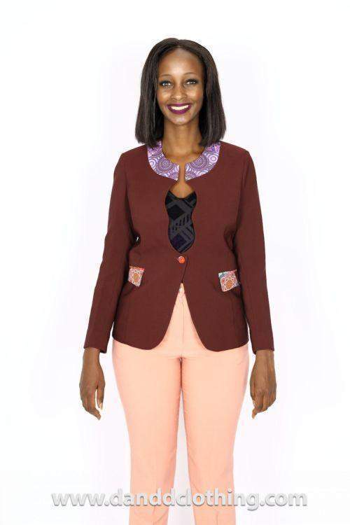 African D&D print Maroon Jacket-AFRICAN WEAR FOR WOMEN,Jackets,Women Jackets