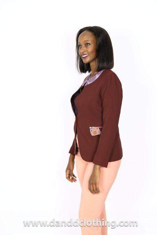 African D&D print Maroon Jacket-AFRICAN WEAR FOR WOMEN,Jackets,Women Jackets
