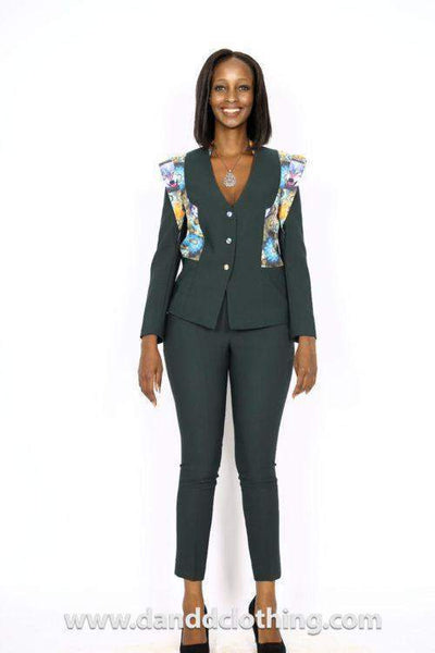 African Office Suit dark Green-danddclothing-AFRICAN WEAR FOR WOMEN,Dark Green,Ladies Suits