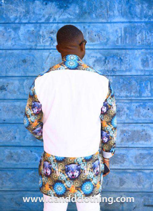 African Shirt Wolf D&D Print-African Men Shirts,African Wear for Men,White