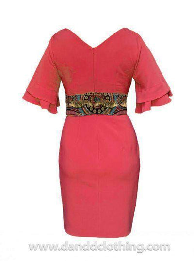 Red African Office Dress with Butterfly Hands-AFRICAN WEAR FOR WOMEN,Dresses