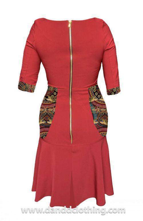 Red African Office Dress-AFRICAN WEAR FOR WOMEN,Dresses