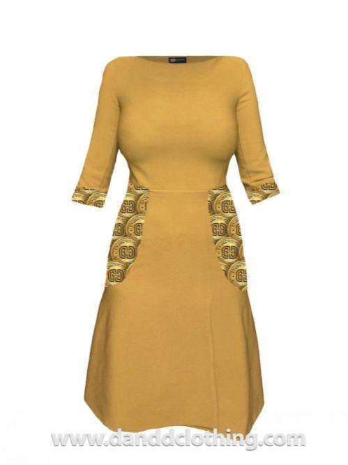 Yellow African Office Dress-AFRICAN WEAR FOR WOMEN,Brown,Dresses
