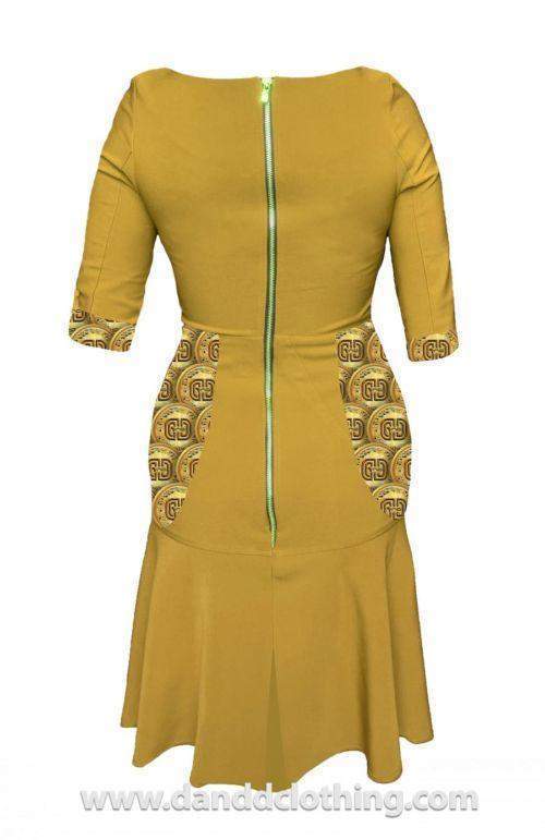 Yellow African Office Dress XXXL / Brown Yellow African Office Dress XXXL / Brown
