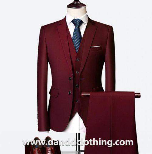Maroon 3 Piece 100% Wool Suits For Men-African Wear for Men,Classic Men Suits,Classic Suits
