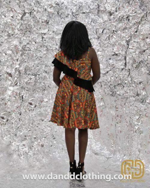 D&D Vintage Print Ruffled A-Line Dress-AFRICAN WEAR FOR WOMEN,Brown,Dresses