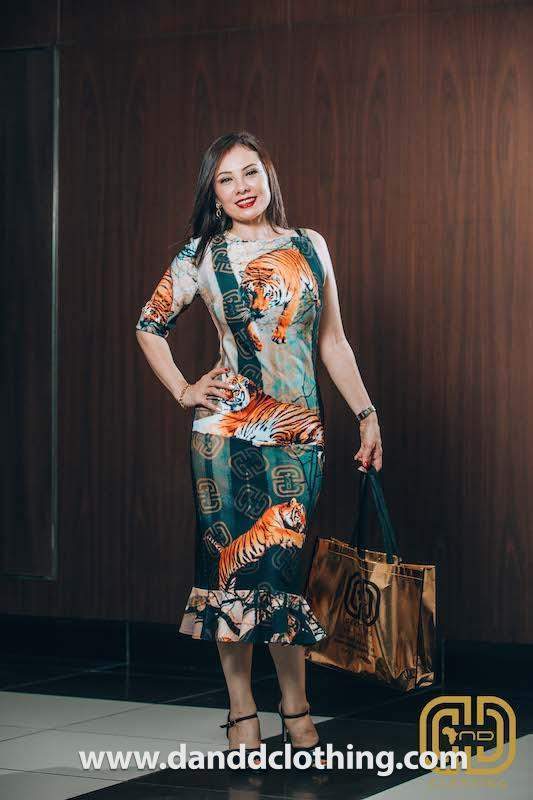 D&D Tiger Print Classy Dress-AFRICAN WEAR FOR WOMEN,Dresses,Multicolor