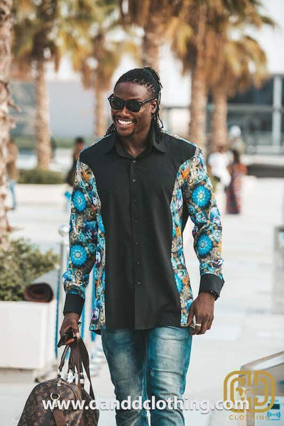 Black Shirt with African Wolf Design-African Men Shirts,African Wear for Men,Black