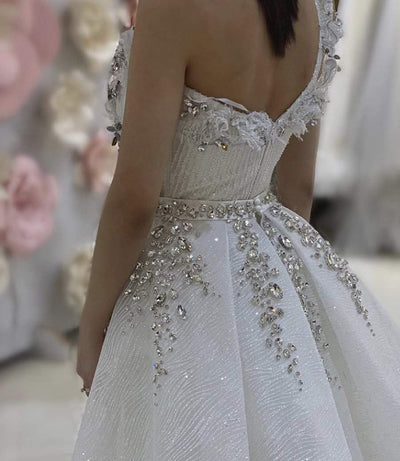 Wedding Dress With Swarovski Stones-Classic Elegant Gowns,Detachable,Royal Wedding Dresses,White