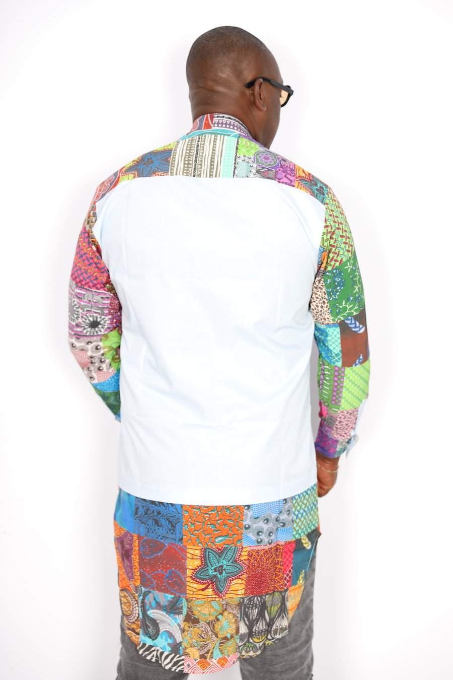 African Men Shirt Blue Patches-danddclothing-African Men Shirts,African Wear for Men,Blue