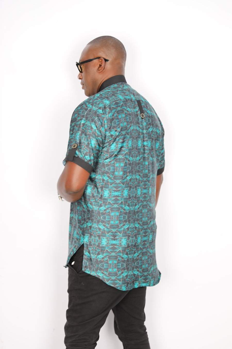 slim fit dress slacks African Silk Shirt Green Short Sleeve